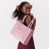 Vintage Pink East/West | Structured wide tote bag with overlapping panels and crossbody strap