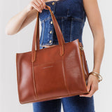 Chestnut East/West | Structured wide tote bag with overlapping panels and crossbody strap