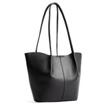 Black Large | Wide bucket shaped tote bag with matching leather handles