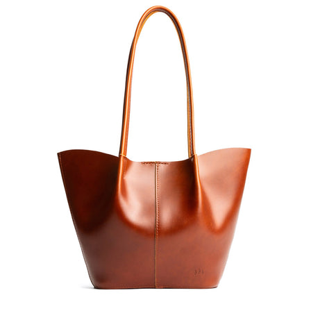 Madrone*Large | Wide bucket shaped tote bag with matching leather handles