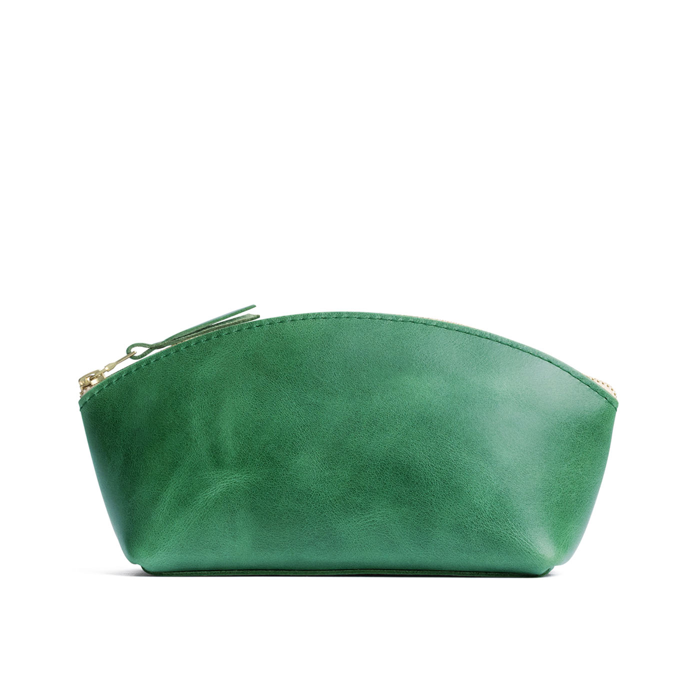 Cowboy Mint*Eclipse | Spacious leather makeup bag with curved seams and top zipper