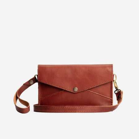 Chestnut | Envelope shaped clutch wallet with crossbody strap