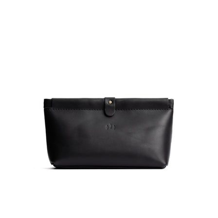 Black | Leather pouch with frame top closure and leather pull tab