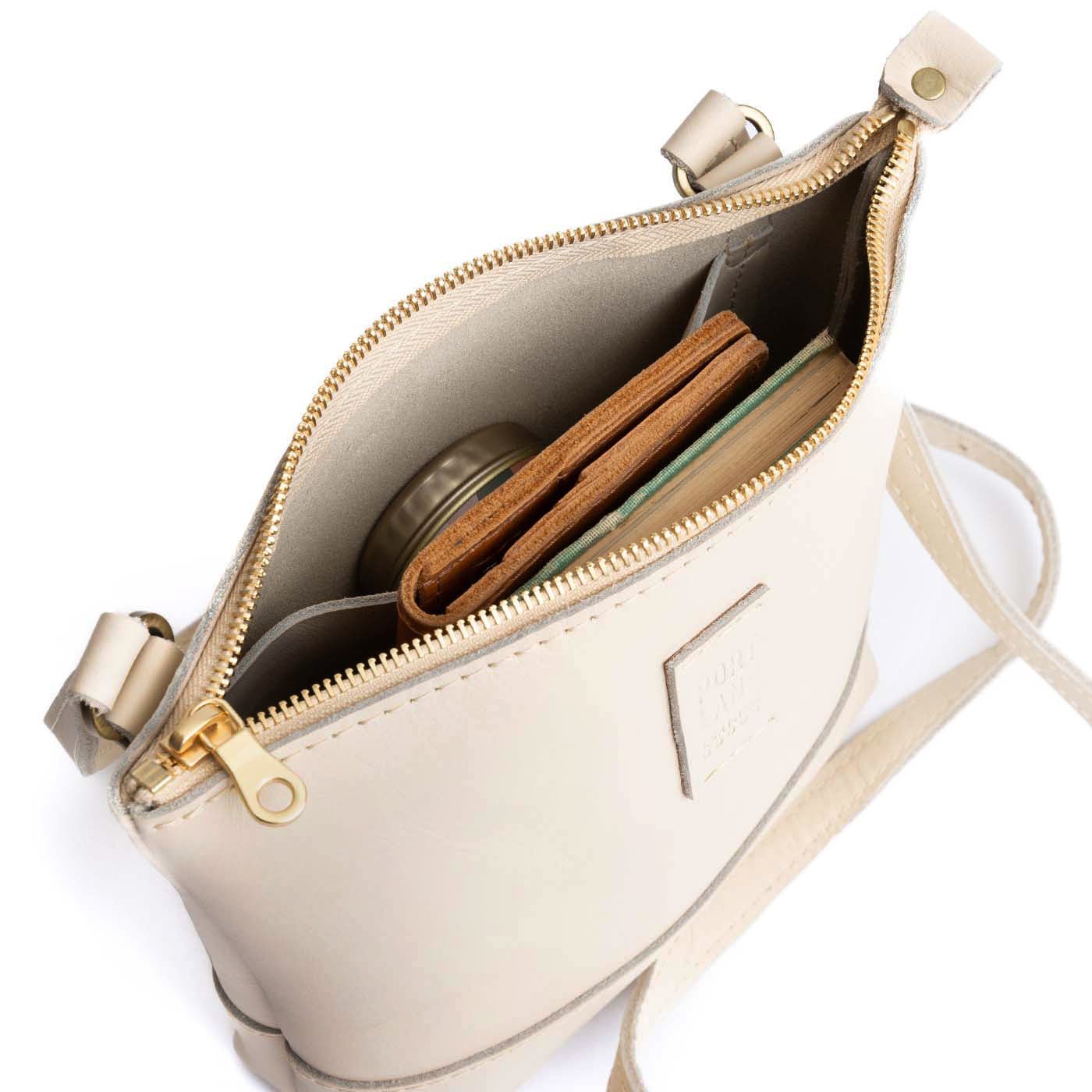  Bone | Small rectangular crossbody purse with top zipper and interior pocket