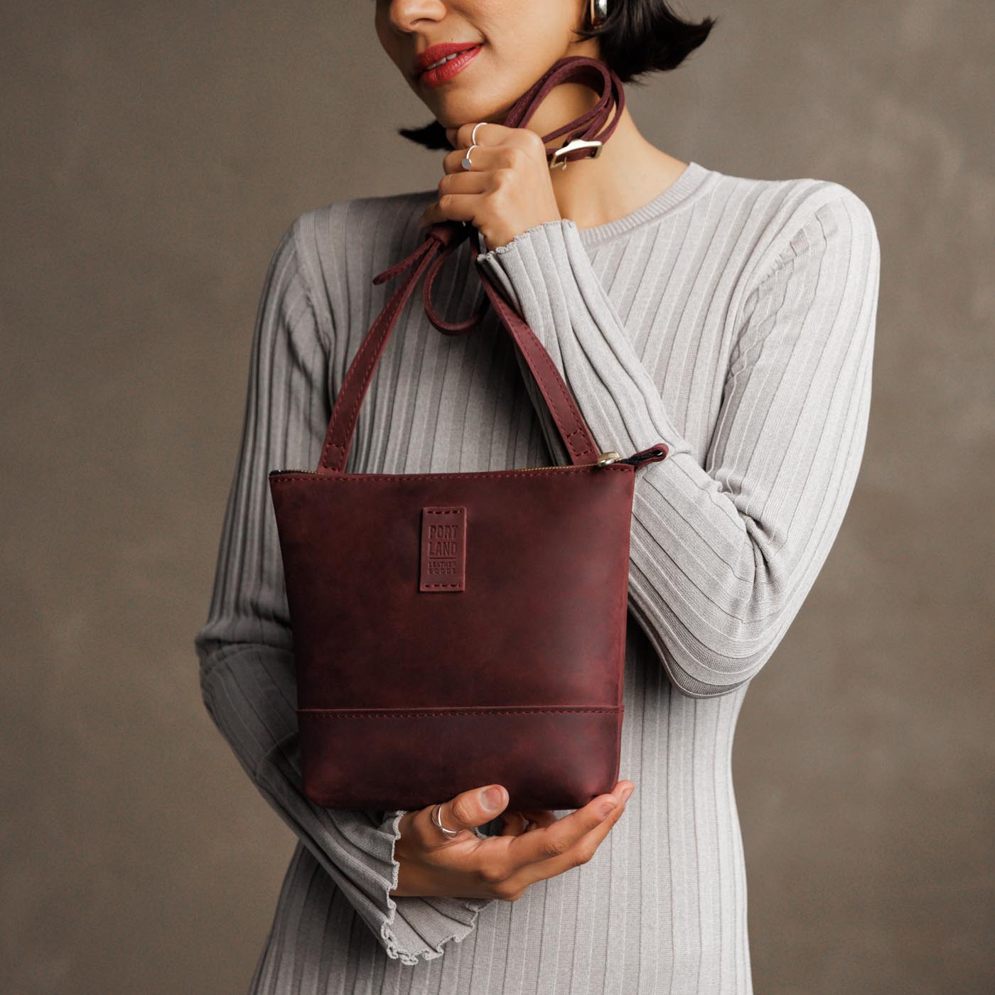 Merlot | Small rectangular crossbody purse with top zipper and interior pocket