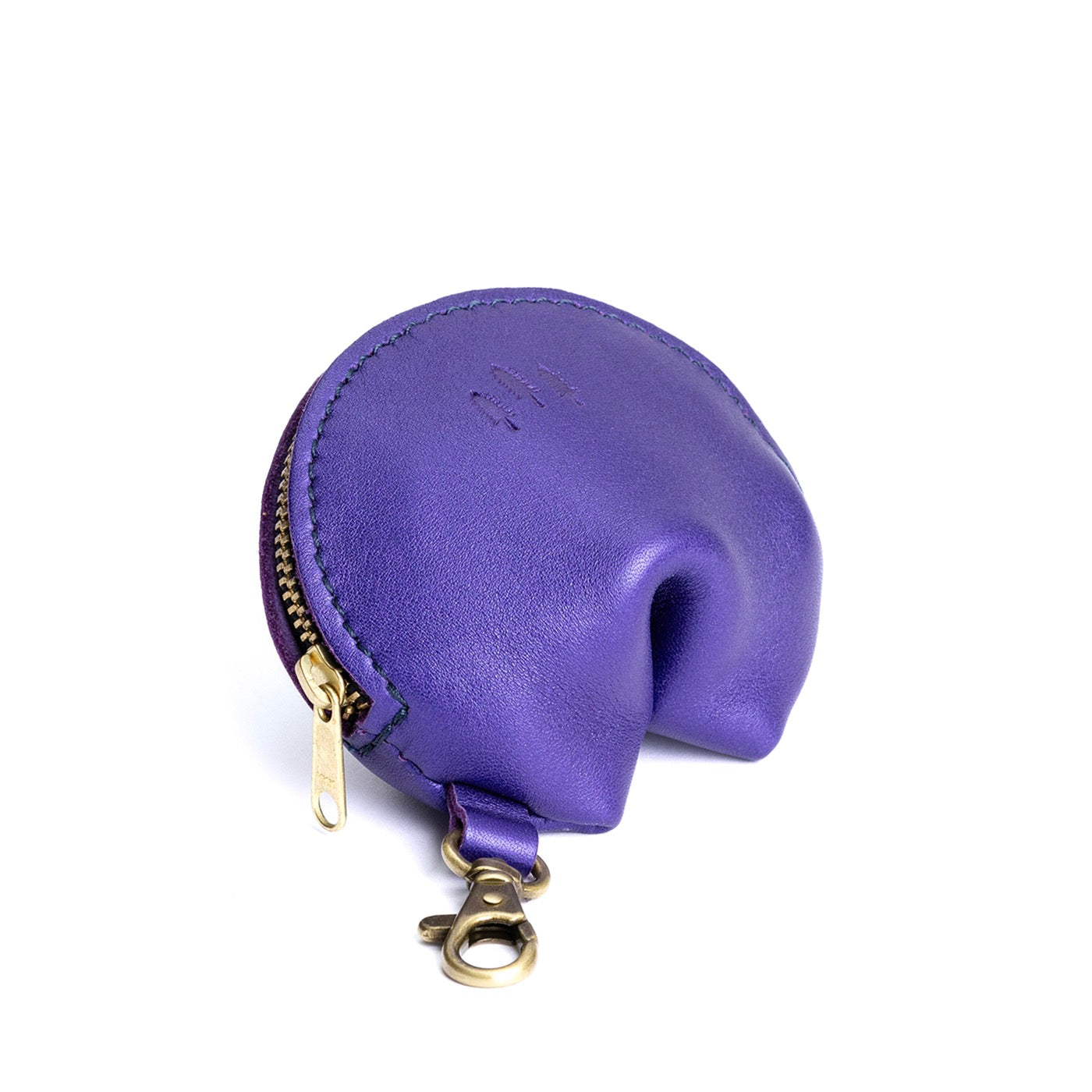 Amethyst | Leather fortune cookie shaped keychain pouch