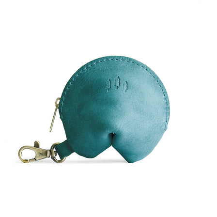 Aqua | Leather fortune cookie shaped keychain pouch