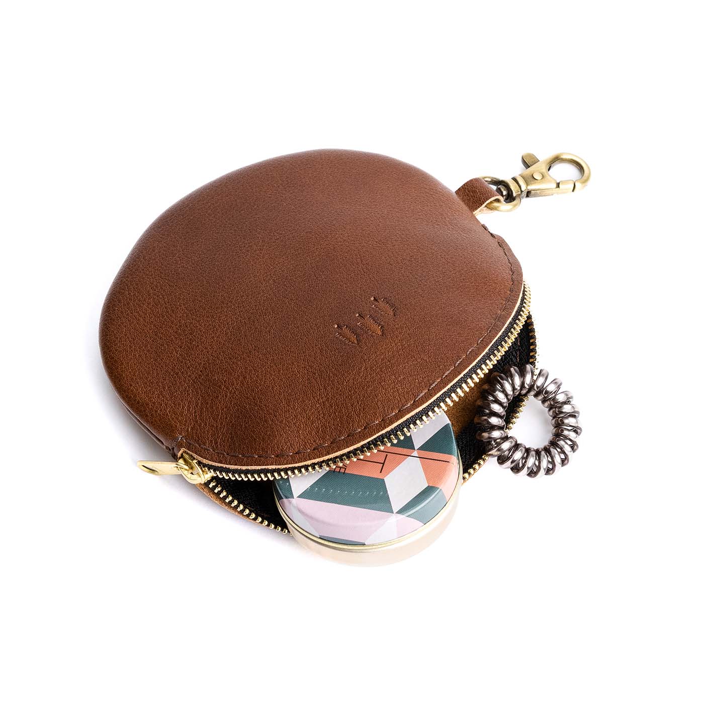 Carajillo | Leather flat round keychain pouch