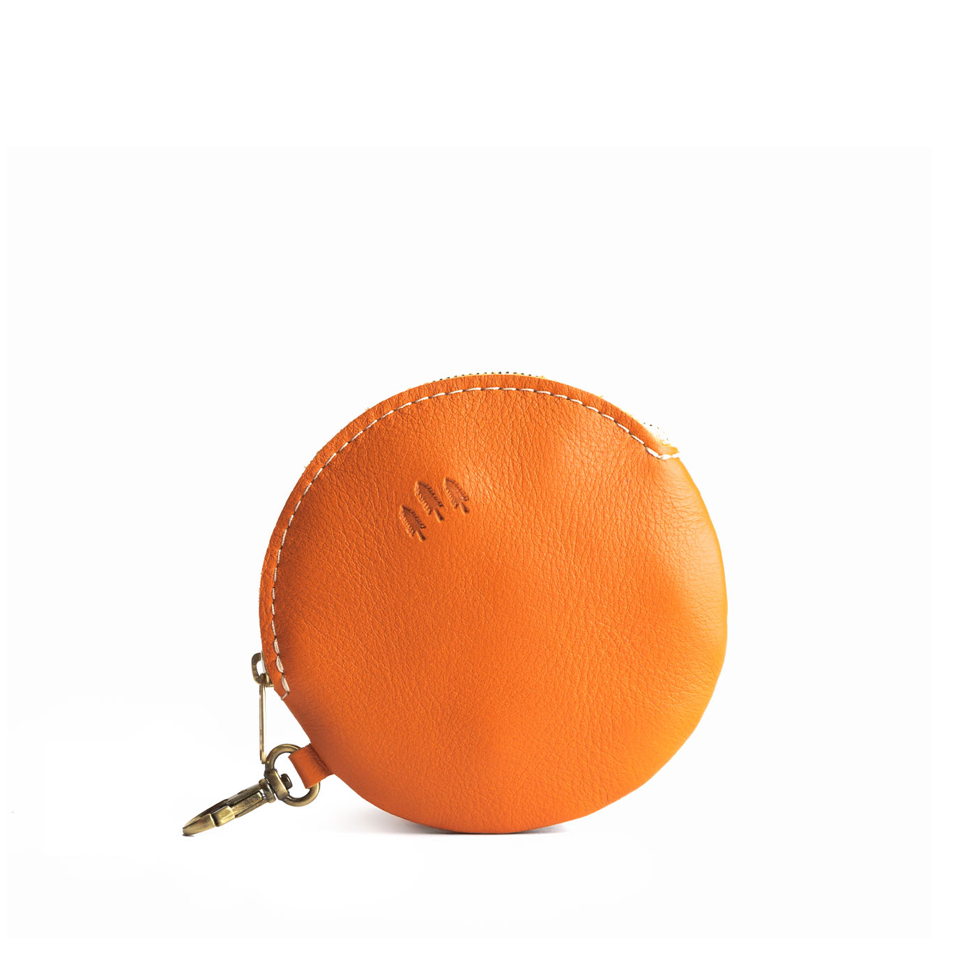 Clementine | Leather flat round keychain pouch