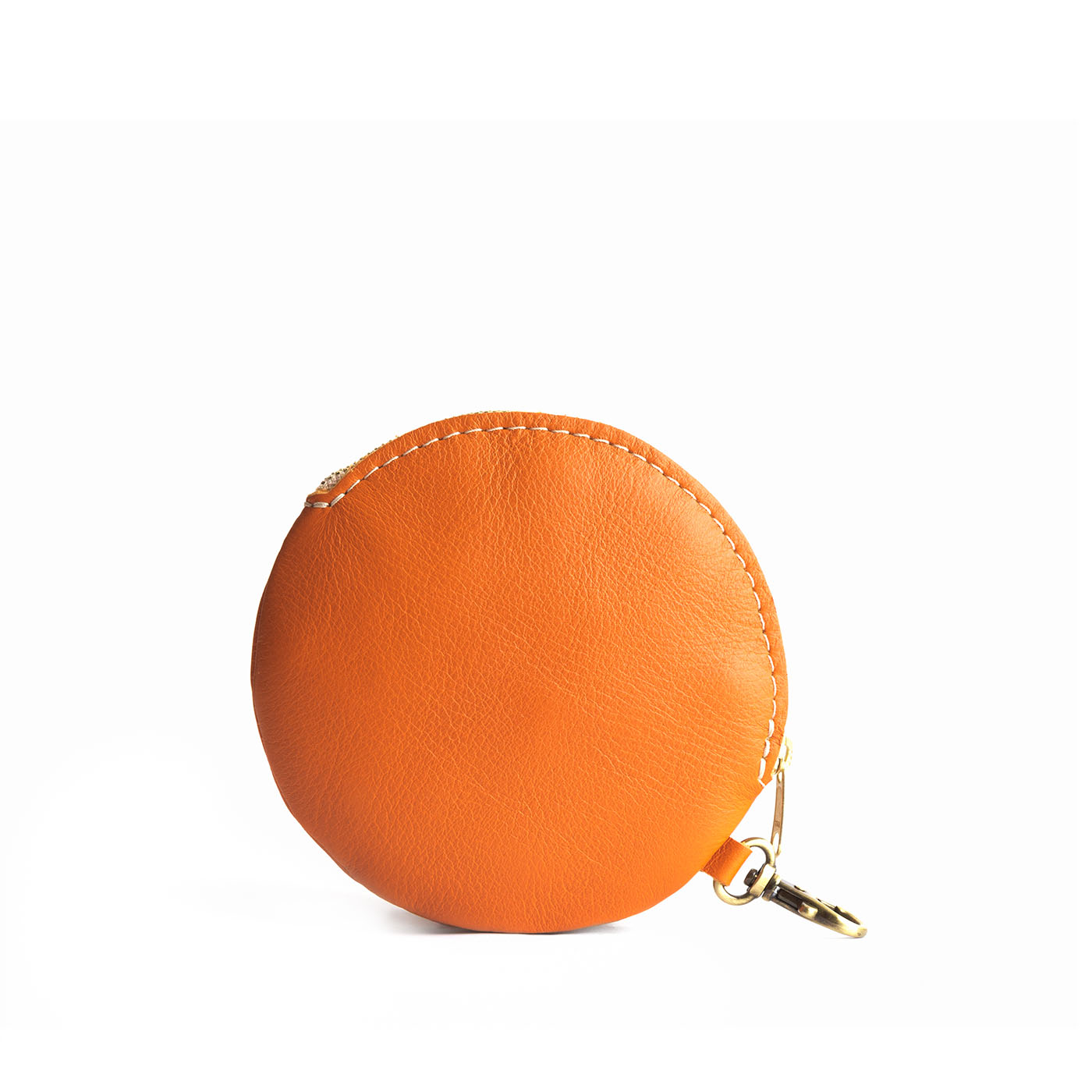 Clementine | Leather flat round keychain pouch