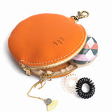 Clementine | Leather flat round keychain pouch