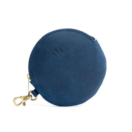 All Color: Deep Water | Leather flat round keychain pouch