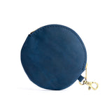 All Color: Deep Water | Leather flat round keychain pouch