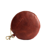 Nutmeg | Leather flat round keychain pouch