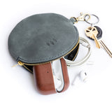 All Color: Storm | Leather flat round keychain pouch
