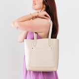 Bone Large | Dual shoulder strap tote bag with an exterior pocket