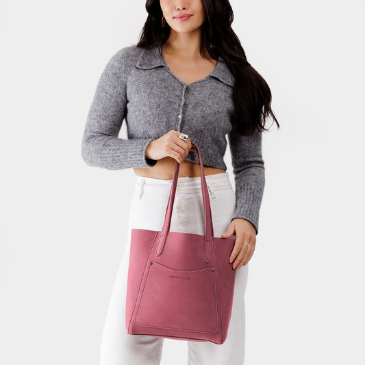 Foxglove*Large | Slim tote bag with dual shoulder straps and interior and exterior pockets