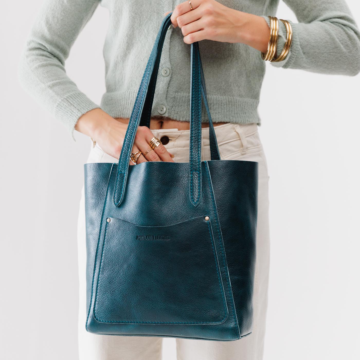 Lagoon*Large | Dual shoulder strap tote bag with an exterior pocket