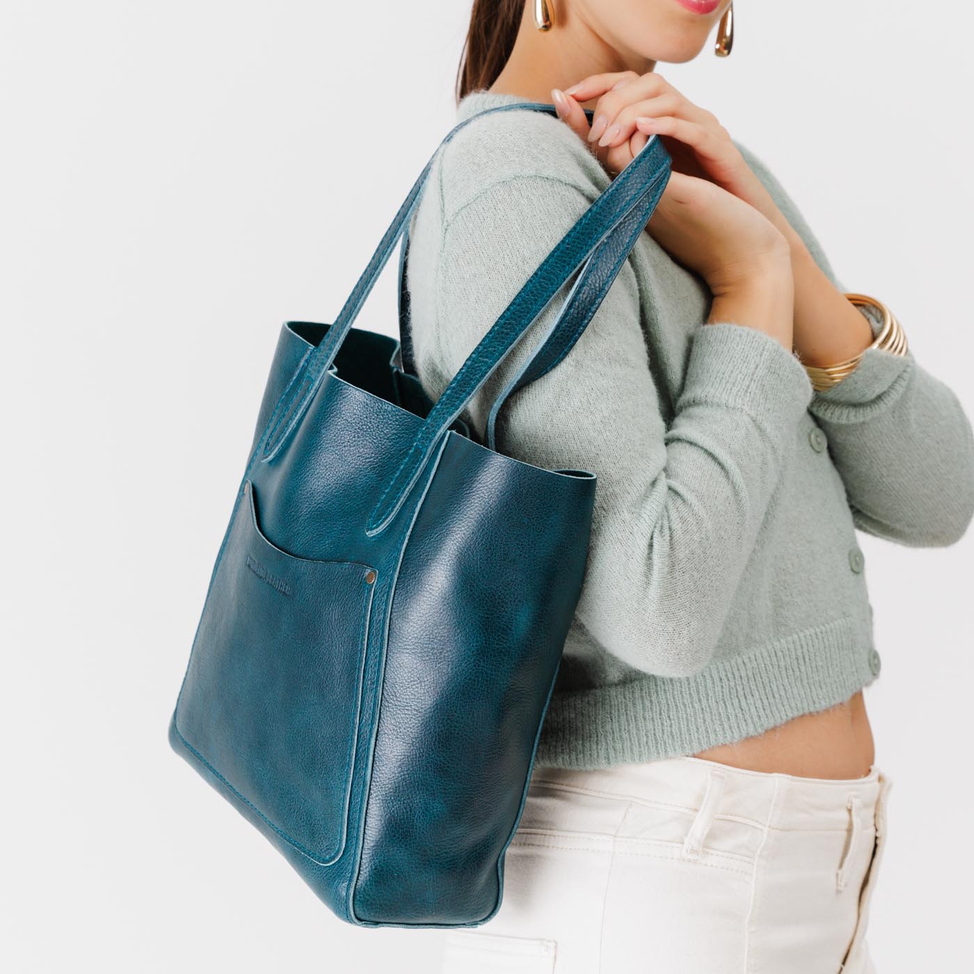 Lagoon*Large | Dual shoulder strap tote bag with an exterior pocket