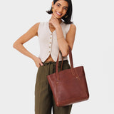 Nutmeg Large | Dual shoulder strap tote bag with an exterior pocket