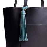 Aqua | Fringed leather tassel with leather loop