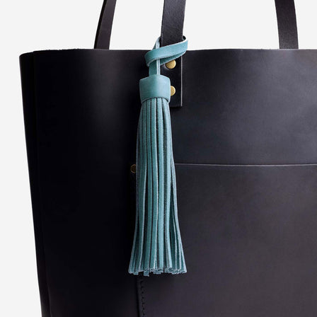 Aqua | Fringed leather tassel with leather loop