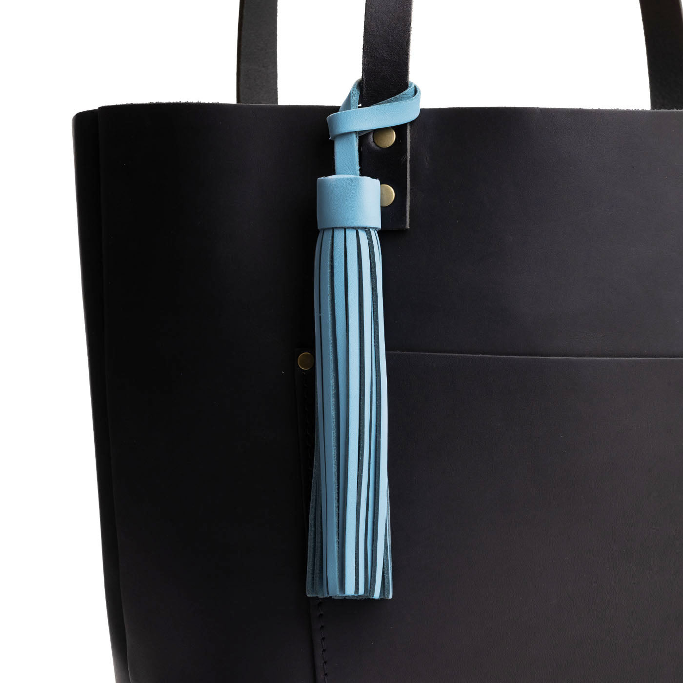 Glacial Blue | Fringed leather tassel with leather loop