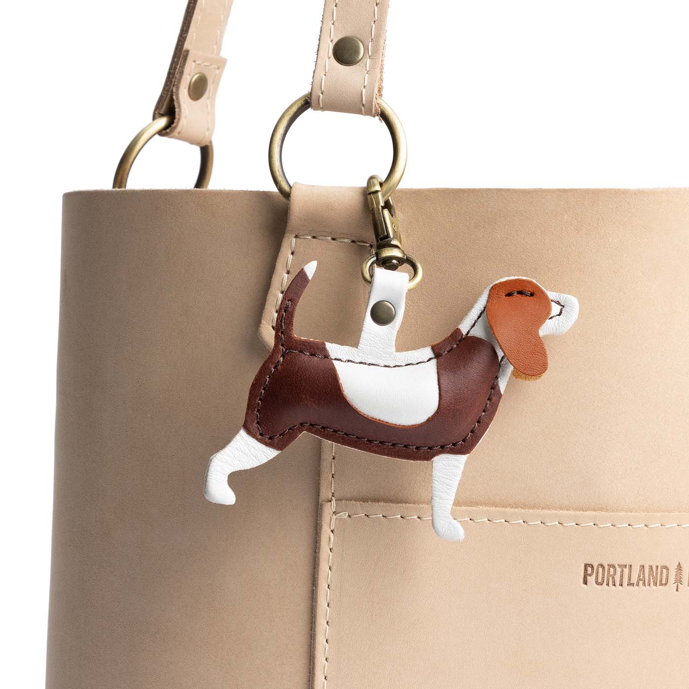 Honey | Leather hound dog shaped keychain with metal lobster clasp