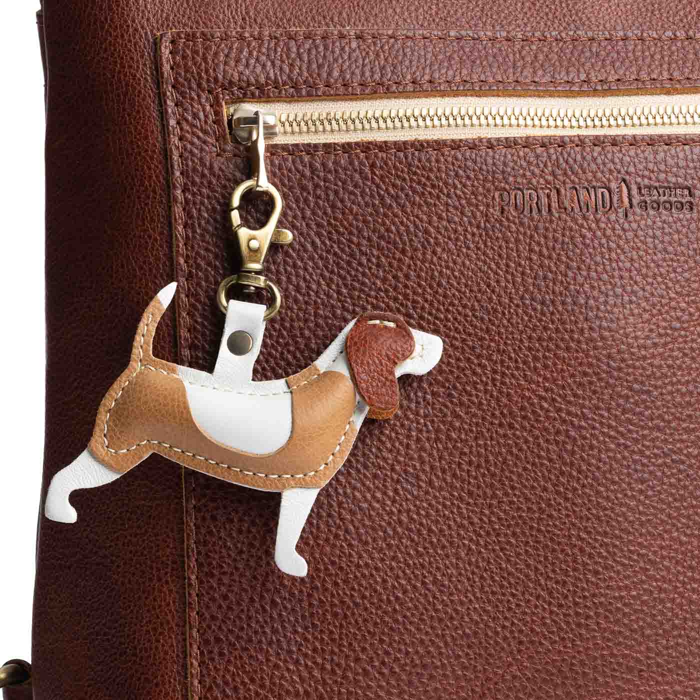 Nutmeg | Leather hound dog shaped keychain with metal lobster clasp