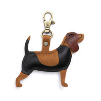 Pebbled--black | Leather hound dog shaped keychain with metal lobster clasp