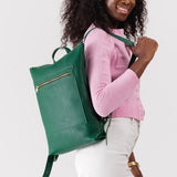 Bacalar | Model wearing rectangular slim leather laptop backpack