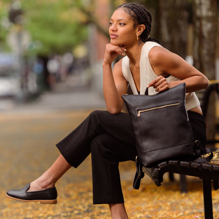 All Color: Pebbled--black | Rectangular slim leather backpack