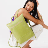 Sugar Snap | Model wearing rectangular slim leather laptop backpack