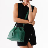 Bacalar Large | Model wearing slouchy crossbody bag with drawstring closure