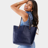 Cobalt Classic | Large leather tote bag with sturdy bridle handles and front pocket