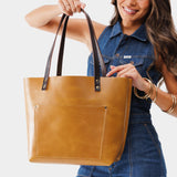 Mango Classic | Large leather tote bag with sturdy bridle handles and front pocket