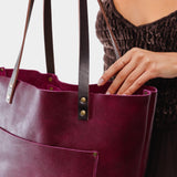 Orchid Classic | Large leather tote bag with sturdy bridle handles and front pocket