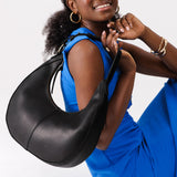 Black Large  | Large crescent shaped shoulder bag with zipper closure and adjustable strap