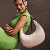 Dragon Bone Large  | Large crescent shaped shoulder bag with zipper closure and adjustable strap