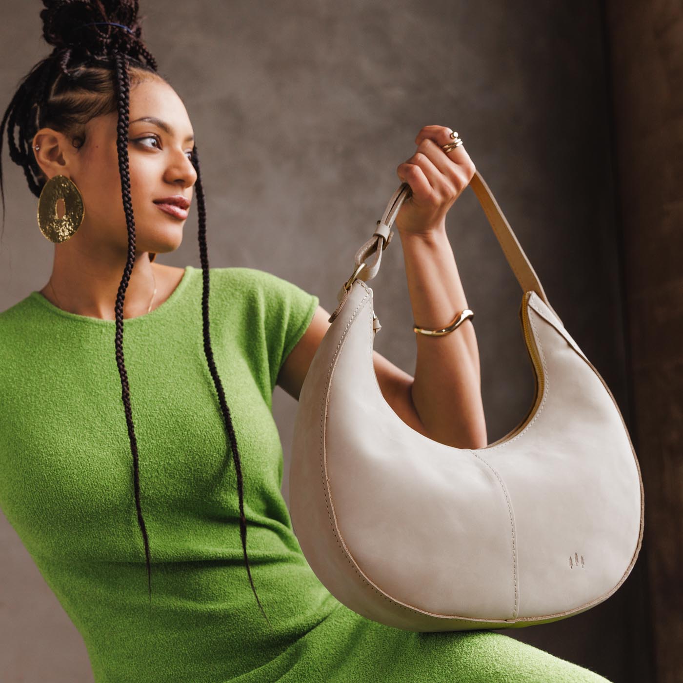 Dragon Bone*Large  | Large crescent shaped shoulder bag with zipper closure and adjustable strap