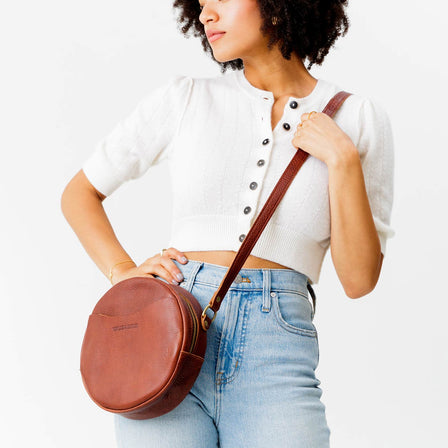 Nutmeg*Small | Circle shaped crossbody bag with top zipper