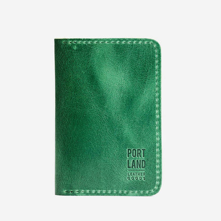 Cowboy Mint | Leather passport case with PLG logo open