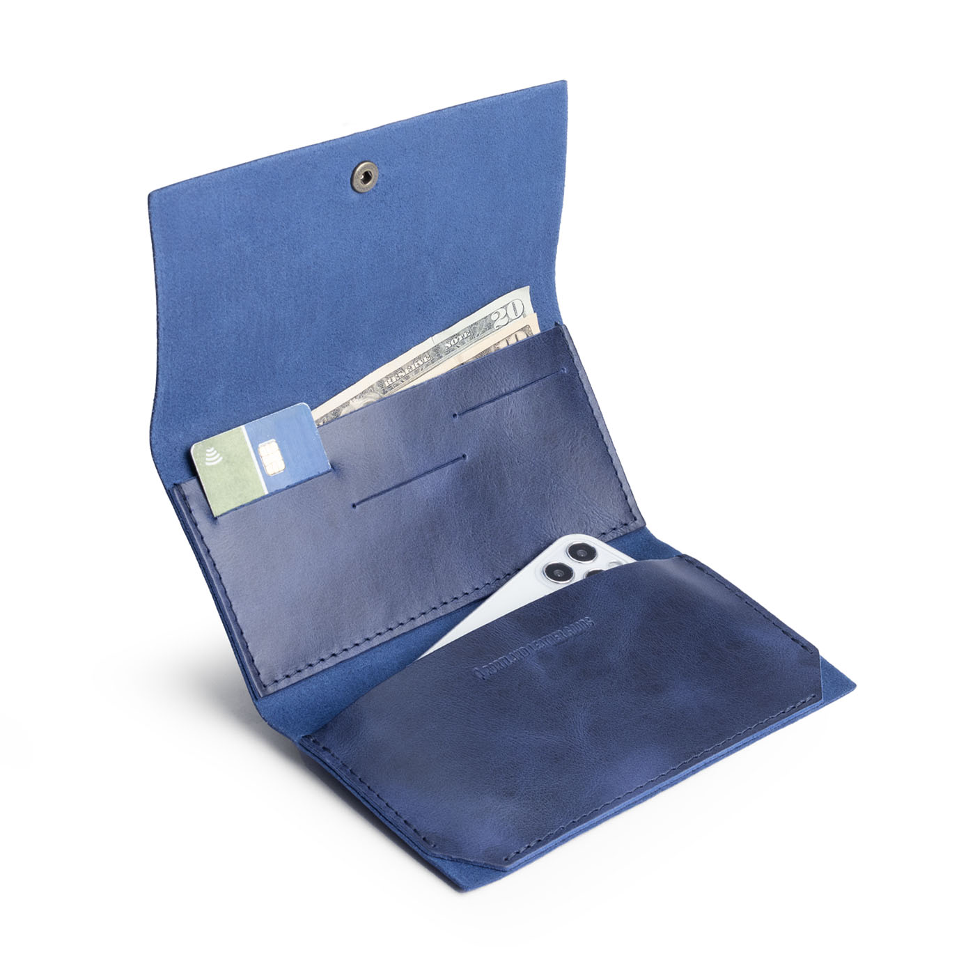 Cowboy Blue | Leather wallet with snap closure open