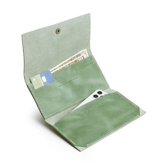 Cucumber | Leather wallet with snap closure open