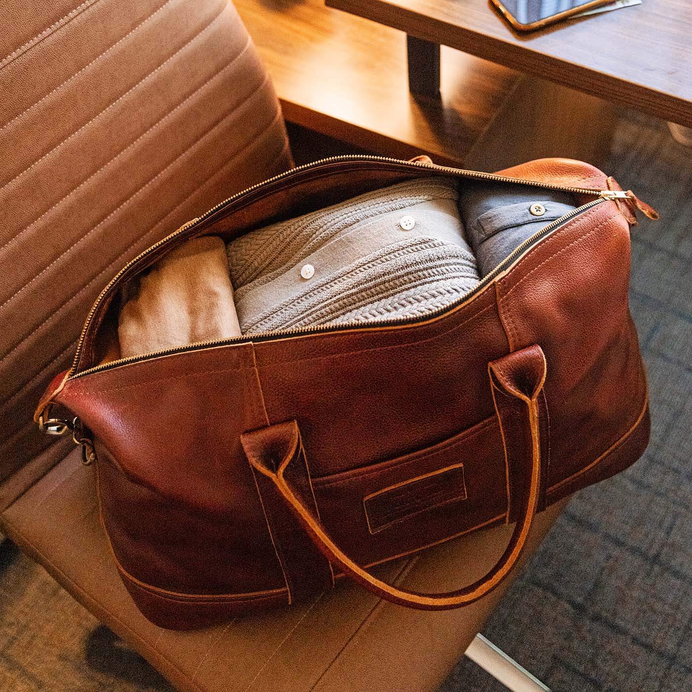 Deep Pocket Leather Duffle Bag