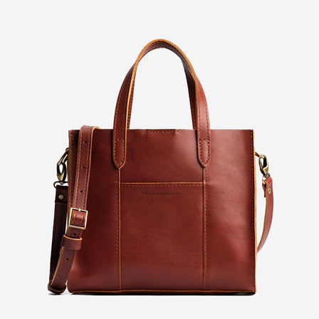 Chestnut*Classic | Structured mid-size tote bag with overlapping panels and crossbody strap