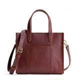 Cognac Classic | Structured mid-size tote bag with overlapping panels and crossbody strap