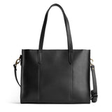 Black East/West | Structured wide tote bag with overlapping panels and crossbody strap