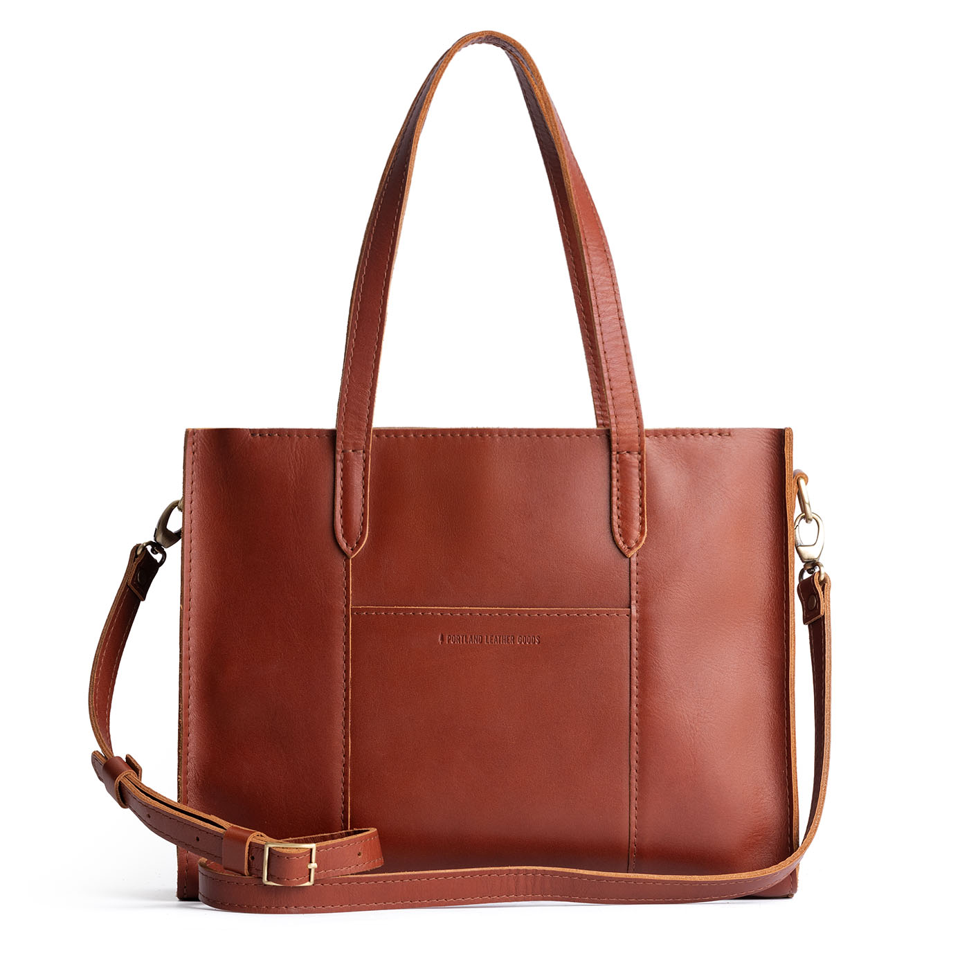 Chestnut*East/West | Structured wide tote bag with overlapping panels and crossbody strap