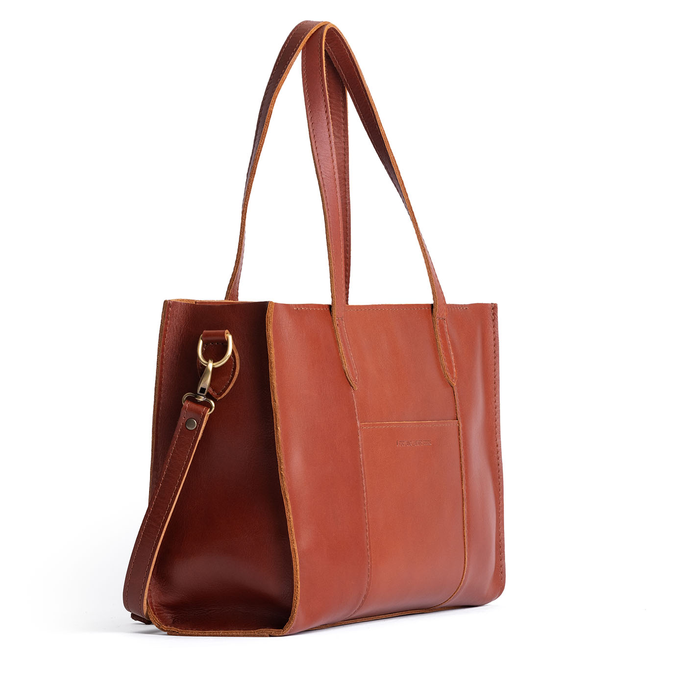 Chestnut*East/West | Structured wide tote bag with overlapping panels and crossbody strap